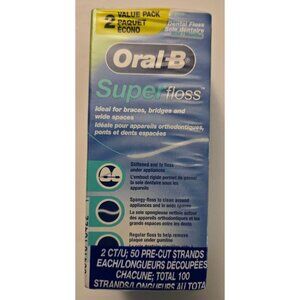 Oral B Super Floss 50 Pre-Cut Strands For Braces And Bridges. 2 Box Lot
